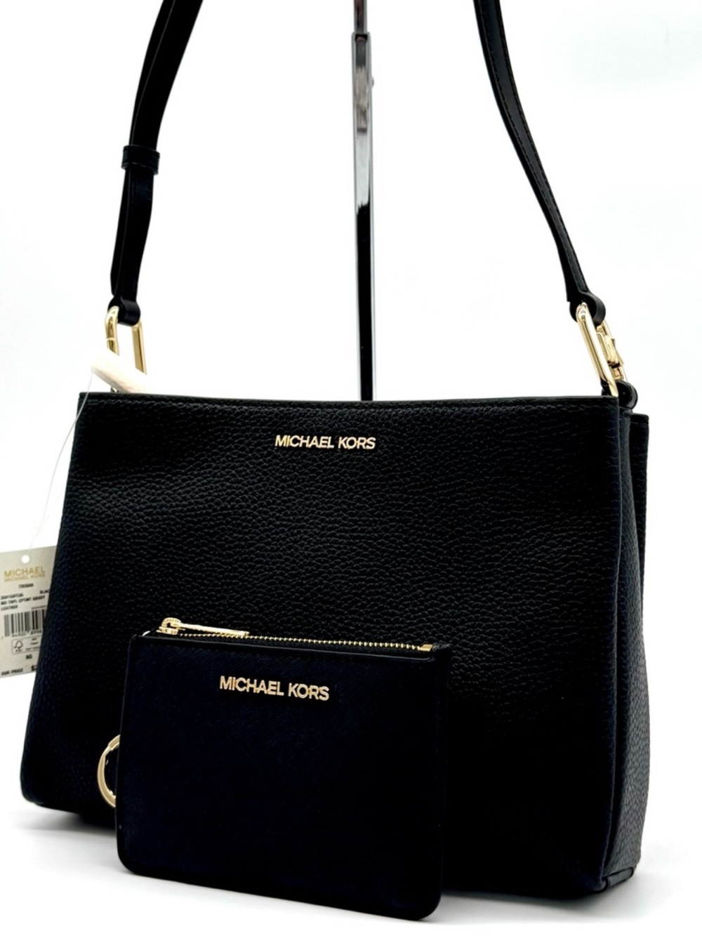 Michael Kors Trisha MediumPebbled Leather Crossbody Bag w Matching TZ Coinpouch